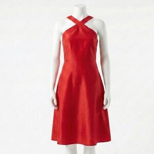 Ann Taylor Red Linen Blend Halter Dress Fit & Flare Size 12